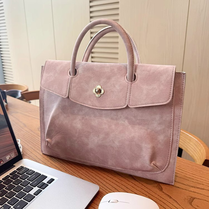 Women Hand Bags For Office - Elegant Pink PU Leather Laptop Tote