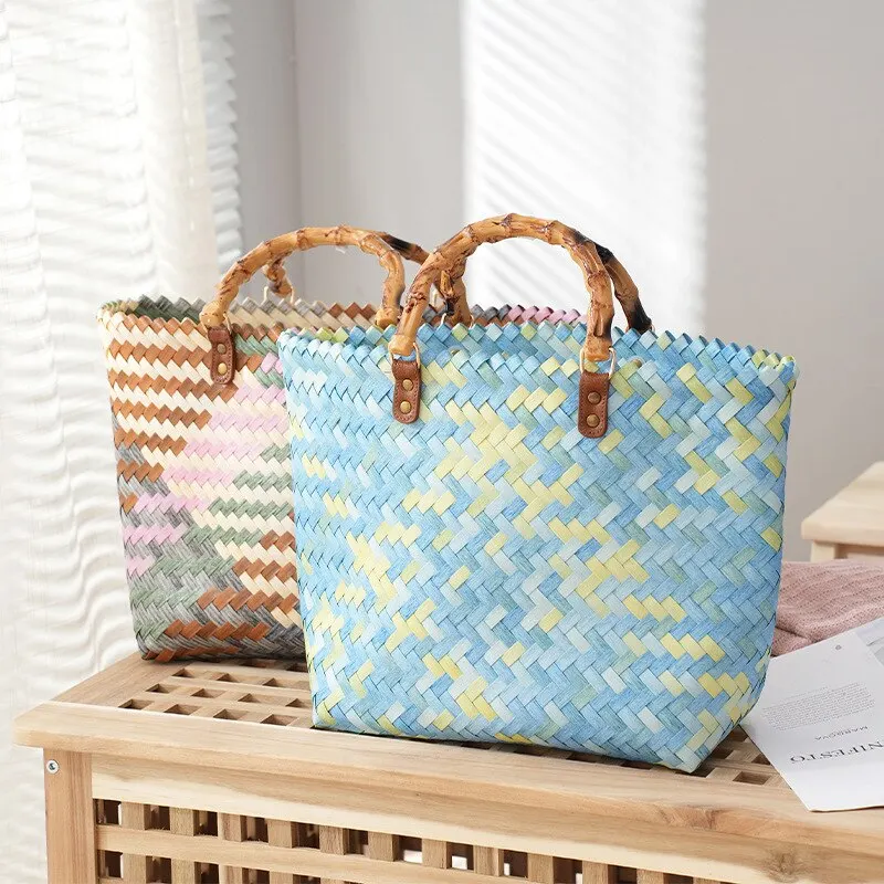 Vintage Bamboom Handle Rattan  - Basket Bag Wicker 评论和价格