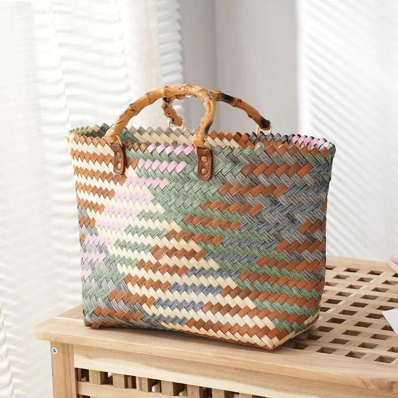 Vintage Bamboom Handle Rattan  - Basket Bag Wicker 评论和价格