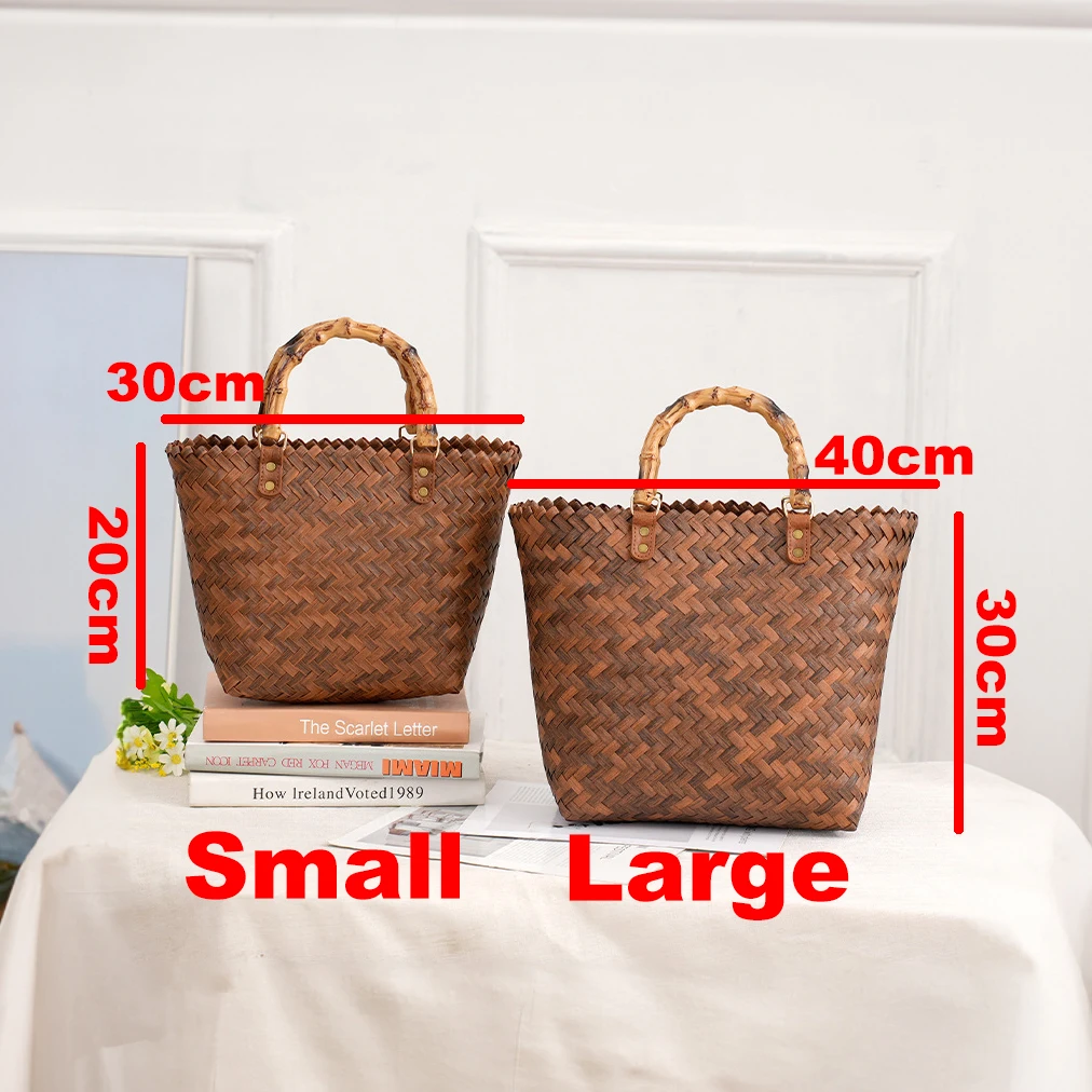 Vintage Bamboom Handle Rattan  - Basket Bag Wicker 评论和价格
