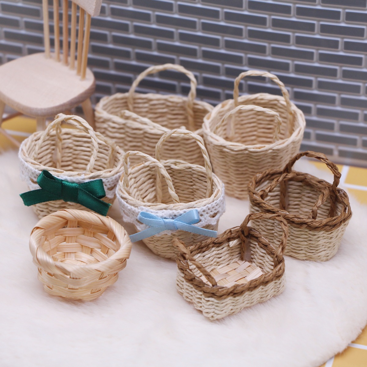 1Pc Dollhouse Handwoven Lafite - Basket Bag Wicker 评论和价格