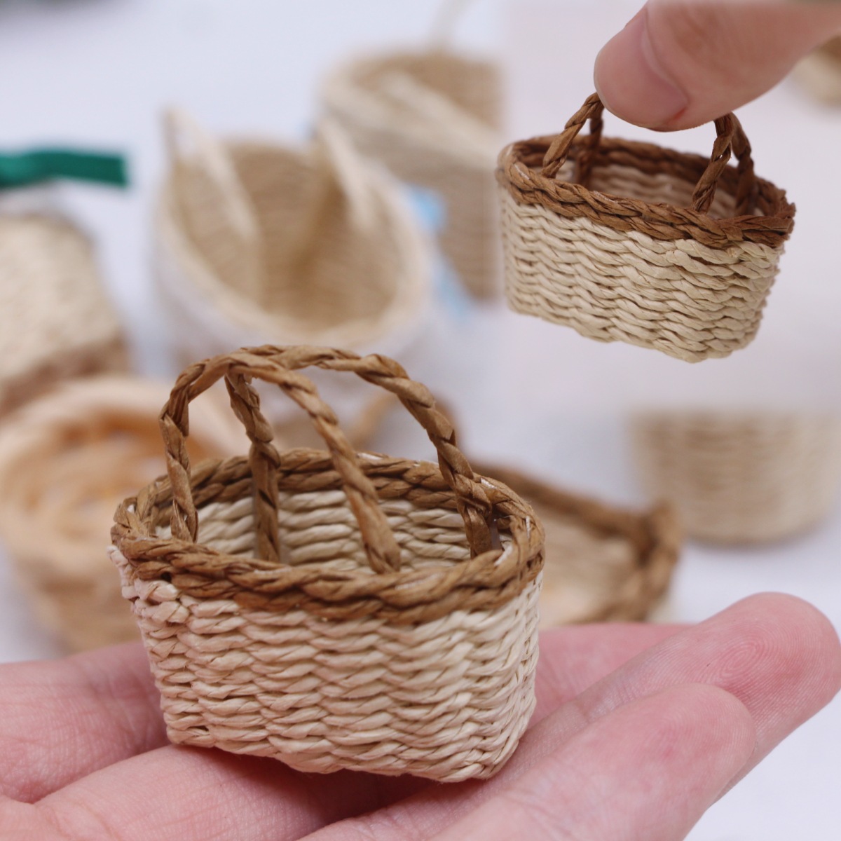 1Pc Dollhouse Handwoven Lafite - Basket Bag Wicker 评论和价格