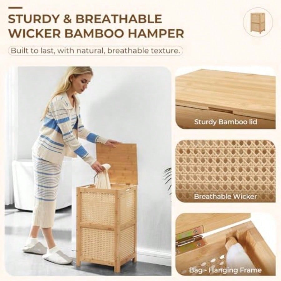 Bamboo Wicker Laundry Hamper B - Basket Bag Wicker 评论和价格