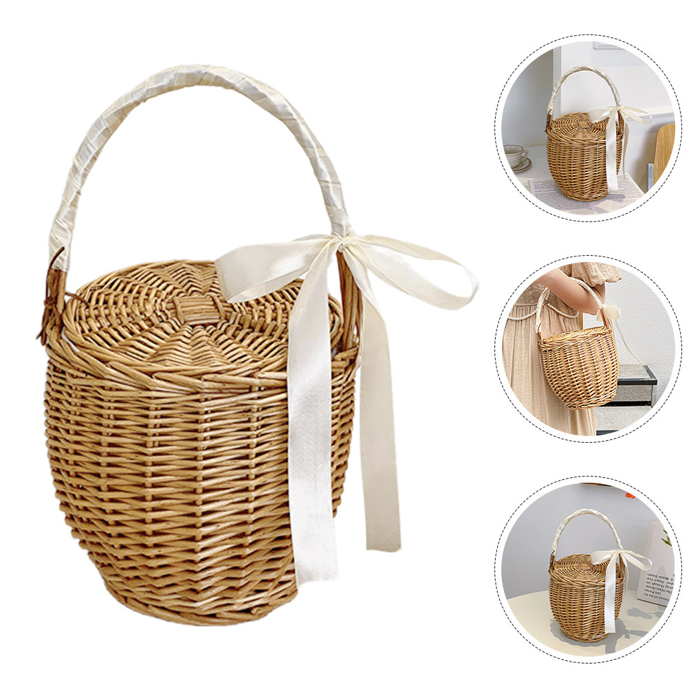 French Style Woven Handheld Pi - Basket Bag Wicker 评论和价格